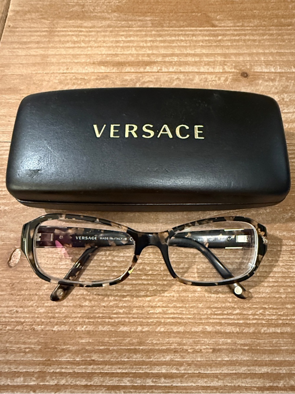 Versace Women's Tortoiseshell and Black Rectangle Glasses
